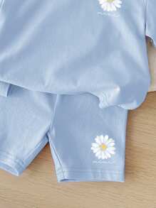 SHEIN Leap Crew 2pcs/Set Young Girl Casual & Simple Short Sleeve Top And Shorts Set, Suitable For Summer - Multicolor - View 4