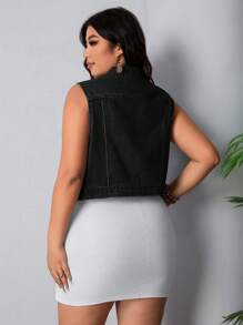 EMERY ROSE Áo vest denim không tay cỡ lớn màu trơn thời trang phù hợp cho mùa hè - màu đen - Xem 2