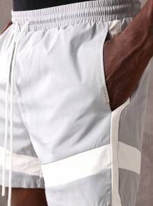 SUMWON Pantalones cortos deportivos de alto rendimiento de lujo con rayas en bloque, shorts de ejercicio de ocio de alta gama, pantalones cortos modernos para entrenamiento físico, cintura elástica, ropa deportiva de actividad física