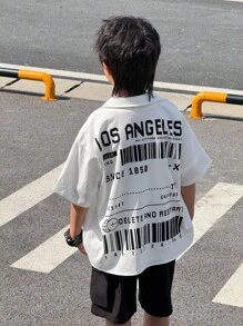 1pc Tween Boys Comfortable Fashionable Casual Loose Fit Korean Style Cool Slogan Print Short Sleeve Polo Shirt, Suitable For Spring/Summer, Daily Wear, Sports, Outings, School, Parties, Festivals, Photoshoots, Back To School Season - White - View 4