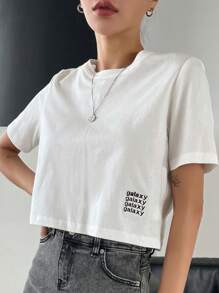 DAZY 字母圖案短款T恤 - 白色 - 查看 6