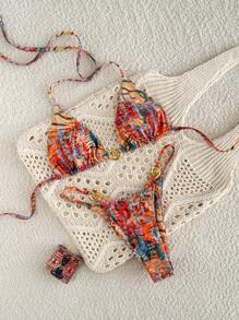 Swim Vcay Swim Vcay New Summer Women's High Waist Bikini Set, Sexy Animal Print, Leopard And Tiger Print With Conch Metal, Multi-Color Beach Vacation Swimsuit