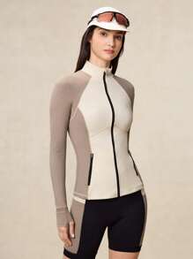 OutZeal Sweat Wicking Breathable Tight Fit Color Blocking Secure Pockets Yoga Jacket Workout Jacket