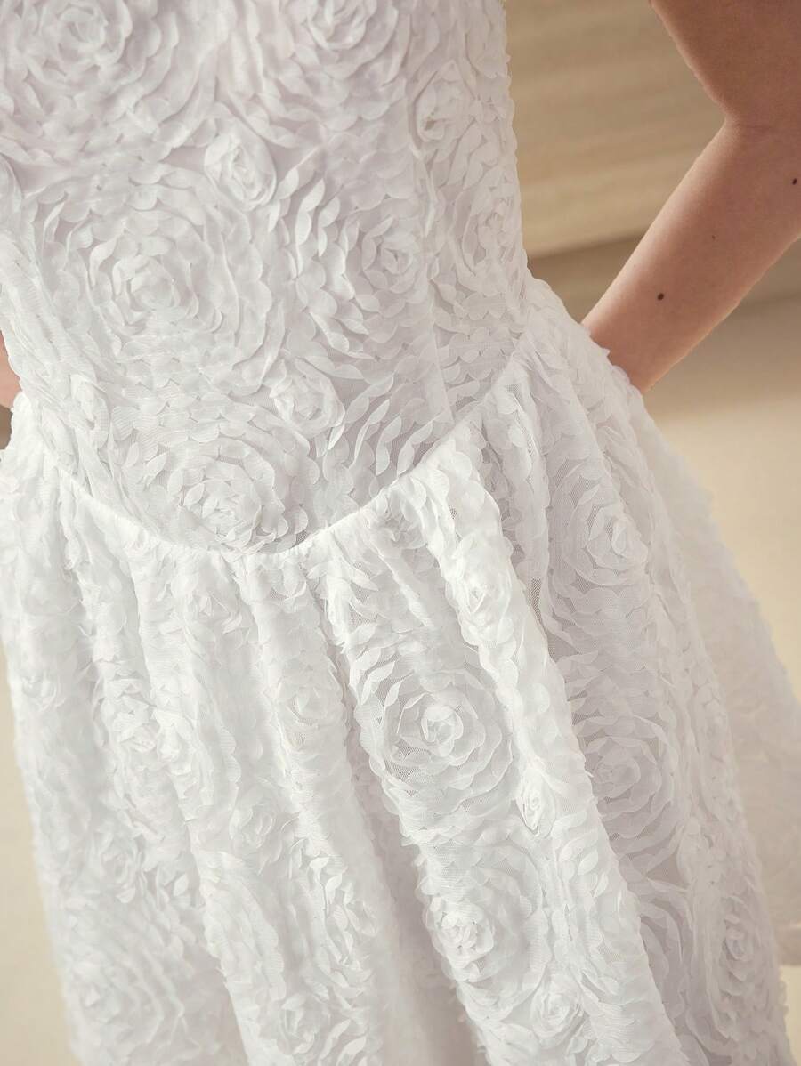 MOTF STUDIO MESH FLORAL APPLIQUED MIDI DRESS - White - View 2