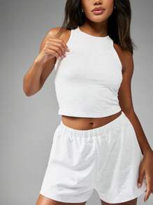 MISSGUIDED Bộ đồ hai mảnh áo vest cổ bẻ và quần short ống rộng - trắng - Xem 3