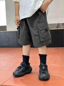 SHEIN Toddler Boys' Casual Loose Fit Cargo Shorts With Dual Side Pockets, Comfortable For Everyday Wear & Travel