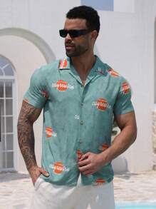DAZY Men's Floral Print Green Vacation Style Shirt, Summer - Green - View 5