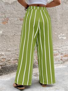 Flirla 大码休闲时尚纹理黑白条纹宽松直筒裤，百搭