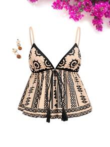 Vivid Eden 女式编织复古印花吊带背心，春夏季，情人节，度假女士，海滩女士，节日，浪漫优雅的服装，波西米亚风，波西米亚风，甜美，狂欢节，热带度假女士服装，节日