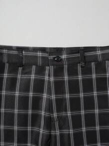 Calvornis Conjunto de chaqueta y pantalón de traje de hombre con estampado de cuadros de manga larga - Negro - Ver 5