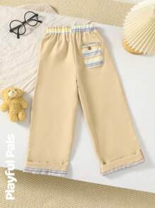 Young Boys Khaki Cropped Polyester Pants With Pockets For Everyday Casual Wear - Khaki - View 2