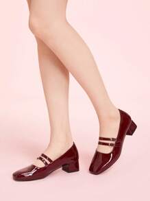 CUCCOO DOLLMOD Women's Adjustable Buckle Design Shiny Vintage Chunky Heels For Christmas Spring Shoes - Burgundy - View 4