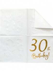 20pcs White & Gold Printed 30th Birthday Party Napkins, 6.5*6.5inch, Made Of Original Pulp, Suitable For Hotel Restaurant Bar Disposable Tableware Napkin Valentine DAY, Valentines Wedding, Birthday - Multicolor - View 2