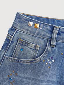 SHEIN MOD 女士牛仔短裤，夏季时尚 - 淺色水洗藍 - 查看 5