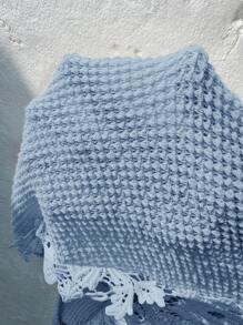 SHEIN Frenchy Plus Size Casual Holiday Lace Patchwork Solid Color T-Shirt, Summer - Blue - View 7