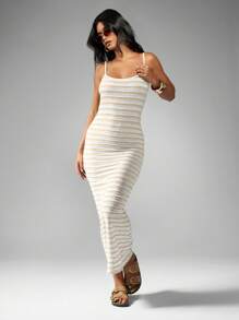 MISSGUIDED Crochet Knit Strappy Bodycon Maxi Dress - Baby Pink - View 4