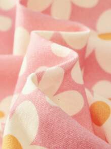 Cozy Pixies Soft Floral Print Knit Crew Neck Long Sleeve Top & Elastic Waist Skinny Pants Girl 2pcs Snug Fit Pajama Set - Pink - View 5