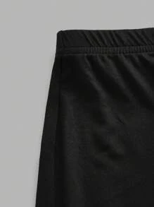 SHEIN EZwear 女士休闲针织紧身打底裤，夏季 - 黑色 - 查看 6
