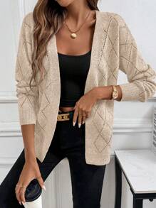 EMERY ROSE Casual Comfortable Hollow Rhombus Pattern Cardigan For Women Fall Winter Cloth For Women - Apricot - View 5