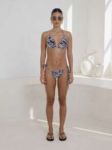 AiiRZ Zebra Print Two Piece Swimsuit Side-Tie Bikini Set With Gold Beads Beach Pool Summer Vacation Resort Wear Swimwear Bathing Suit Brazilian Cut UV Protection