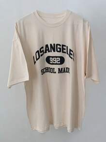 DAZY 女式休闲街头风格宽松 T 恤，带大字母印花，夏季超大 T 恤，图案 T 恤 - 杏色 - 查看 7