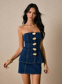 Poéselle Bộ đồ denim cho nữ Áo ống denim và chân váy jeans Trang trí nút kim loại Bộ đồ hai mảnh cho nữ Bộ đồ thanh lịch Áo ống denim cho nữ & chân váy ngắn Bộ đồ 2 mảnh, Thời trang cho mùa hè Bộ đồ cho nữ Bộ đồ hai mảnh Đồng quê Bộ đồ hòa nhạc cho nữ Bộ đồ sinh nhật Bộ đồ denim cho nữ Bộ đồ lễ hội - Rửa trung bình - Xem 8