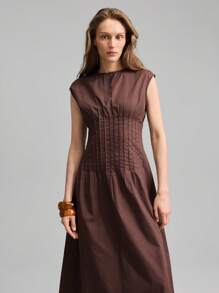 Ontre 2025 新款秋季女士优雅纯色束腰长裙（玫瑰色），适合优雅女性外出、商务休闲、度假、海滩、生日派对、教师制服、办公室穿着