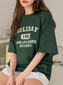 DAZY Letter Graphic Drop Shoulder Tee Summer Oversized T-Shirt Easter - Green - View 5