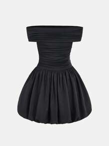 SHEIN Nova Glow Tween Girls' Casual Solid Color Patchwork Off Shoulder Splice Dress