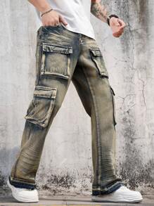 Manfinity LEGND Men's Straight Leg Denim Carpenter Jeans - Medium Wash - View 4