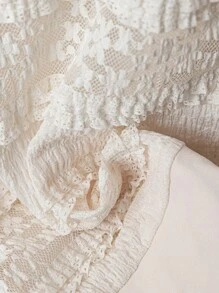 Franclia Maglietta elegante da donna con maniche a palloncino, collo rotondo, texture a righe in pizzo, adatta per primavera ed estate