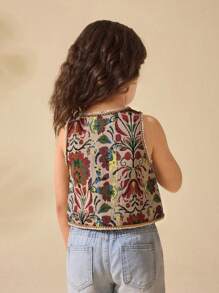 Adorable Girl Floral Patterned Vest, Versatile Summer