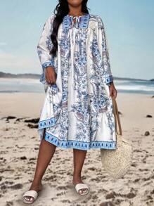 EMERY ROSE Robe ample à taille élevée avec impression florale et protection solaire pour femmes en vacances. Une ligne de coupe flatteuse pour un usage casual