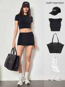 GLOWMODE 3.5" FeatherFit™-Air Side Slits Super Mini Skirt With Built-In Shorts Side Pockets Non-Slip Grips Low Impact Tennis Golf Pickleball Daily Casual Wear - Black - View 7