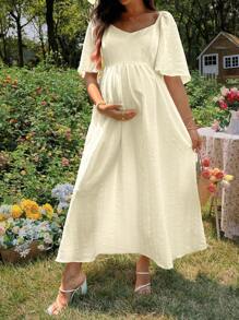 SHEIN Maternity Vacationing Casual Solid Color Textured Dress