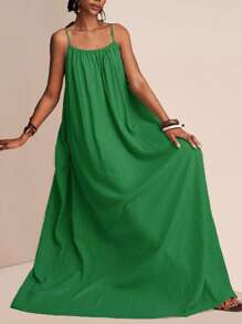 Zivah 2025 Sommer Neue Musikfestival, Ostern, St. Patrick's Day, Western, Boho Stil Kleid für Geburtstagsparty, Abschluss, Studenten, Alltag Lässig, Urlaub, Kreuzfahrt, Strand, Sonnenbaden, modisches ärmelloses Kleid mit verstellbaren Trägern, locker geschnitten, breite Streifenstruktur, khakifarben, Damenkleid - Grün - Übersicht 5
