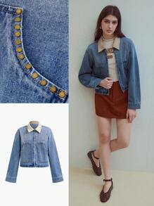 MOTF STUDIO CONTRAST COLLAR DENIM JACKET - Medium Wash - View 8