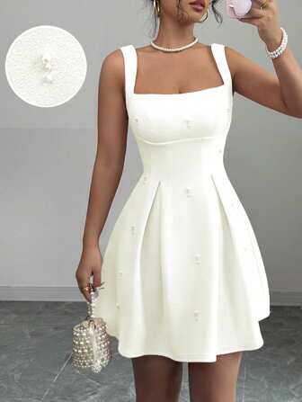 Rafferiza Kvinnor Enfärgade Kontrastpanel Bred rem Dubbade Casual Klänning