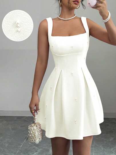 Rafferiza Kadın Düz Renk Kontrast Panel Geniş Askılı Çivili Günlük Elbise