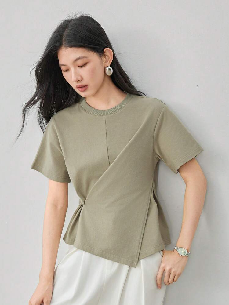 Women's Asymmetrical Twist Design Short Sleeve T-Shirt, Business Casual Office Wear Old Money Style Summer, Teacher
