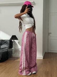 Coolane 女士夏季 Y2K 音乐节 Coque 豹纹带纹理装饰弹性腰带宽松运动裤