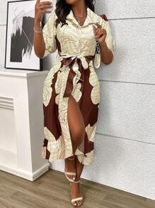 Chiquease Women's Floral Printed Front Short Back Long Casual Summer Vacation Dress Maxi Women Outfit - Brown - View 4