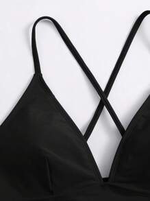 Swim Basics ملابس علوية بكيني متقاطع الظهر أحادي اللون للنساء في الصيف - الأسود - مشاهدة 5