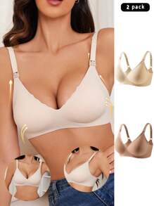 Moonlight&Mama 2pcs Maternity Seamless Nursing Bra Set, Solid Color - Multicolor - View 6