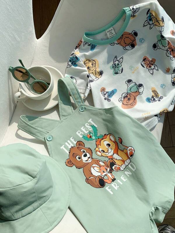 Conjunto de 3 piezas para bebé niño/niña con suéter de punto con cuello redondo y estampado lindo de león, shorts a juego y gorro, apto para usar en primavera/verano, en casa, salidas o fiestas