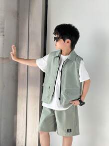 SHEIN Buy 2 Get 1 Free 3 Packs Tween Boy Casual Sports College Street Loose Workwear Vest And Basic T-Shirt And Shorts Cost-Effective Multi-Piece Suit Suitable For Kids Outfits Toddler Boy Clothes Back To School Boys Set Suitable For Birthday Parties, Evening Parties, Performances, Weddings, Baptisms, Opening Ceremonies Daily Suitable For Daily Use Suitable For School Suitable For Travel Suitable For Sports Suitable For Spring And Summer Seasons