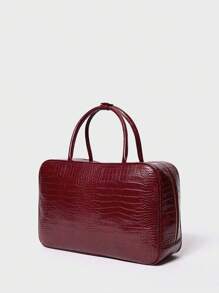 SHECARRY 女士手提包 PU 秋季夏季冬季学院学校节日街头旅行通勤工作休闲日常简约手提包拉链学生情人节 - 酒紅色 - 查看 1