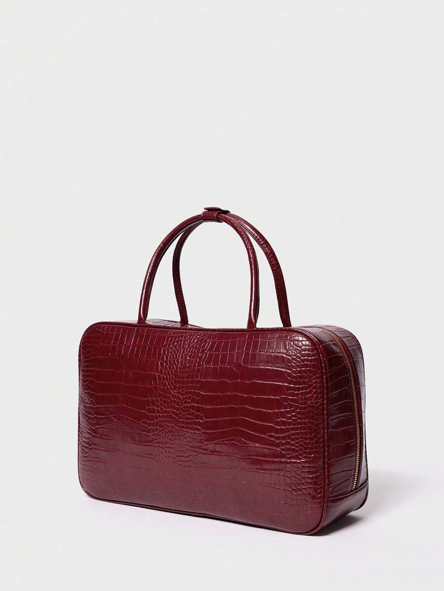 SHECARRY 女士手提包 PU 秋季夏季冬季学院学校节日街头旅行通勤工作休闲日常简约手提包拉链学生情人节 - 酒紅色 - 查看 1