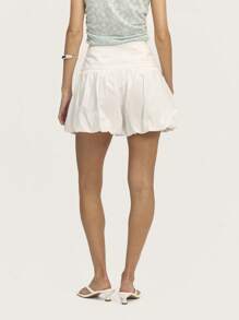 Nöista White Mid-Rise Balloon Shorts With Gathered, Puffed Hem And Invisible Side Zipper. Perfect For Summer Occasions Like Graduations, Weddings, Or Bridal Events. - White - View 2