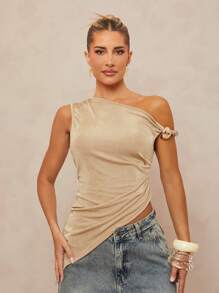 Lumalex Áo kiểu mùa hè xuân, phong cách cổ điển, cổ bất đối xứng, kỳ nghỉ hè, thanh lịch, lễ Phục sinh, phong cách Bohemian, BOHO, biển, ngoài trời, nhiều lớp, mùa cưới, tiệc tùng, lễ trưởng thành, bãi biển, ven biển, bất đối xứng, xoắn, xếp ly, trang trí kim loại, áo ôm sát cơ thể dành cho nữ, tốt nghiệp, giáo viên, trở lại trường học. - Màu Khaki - Xem 3